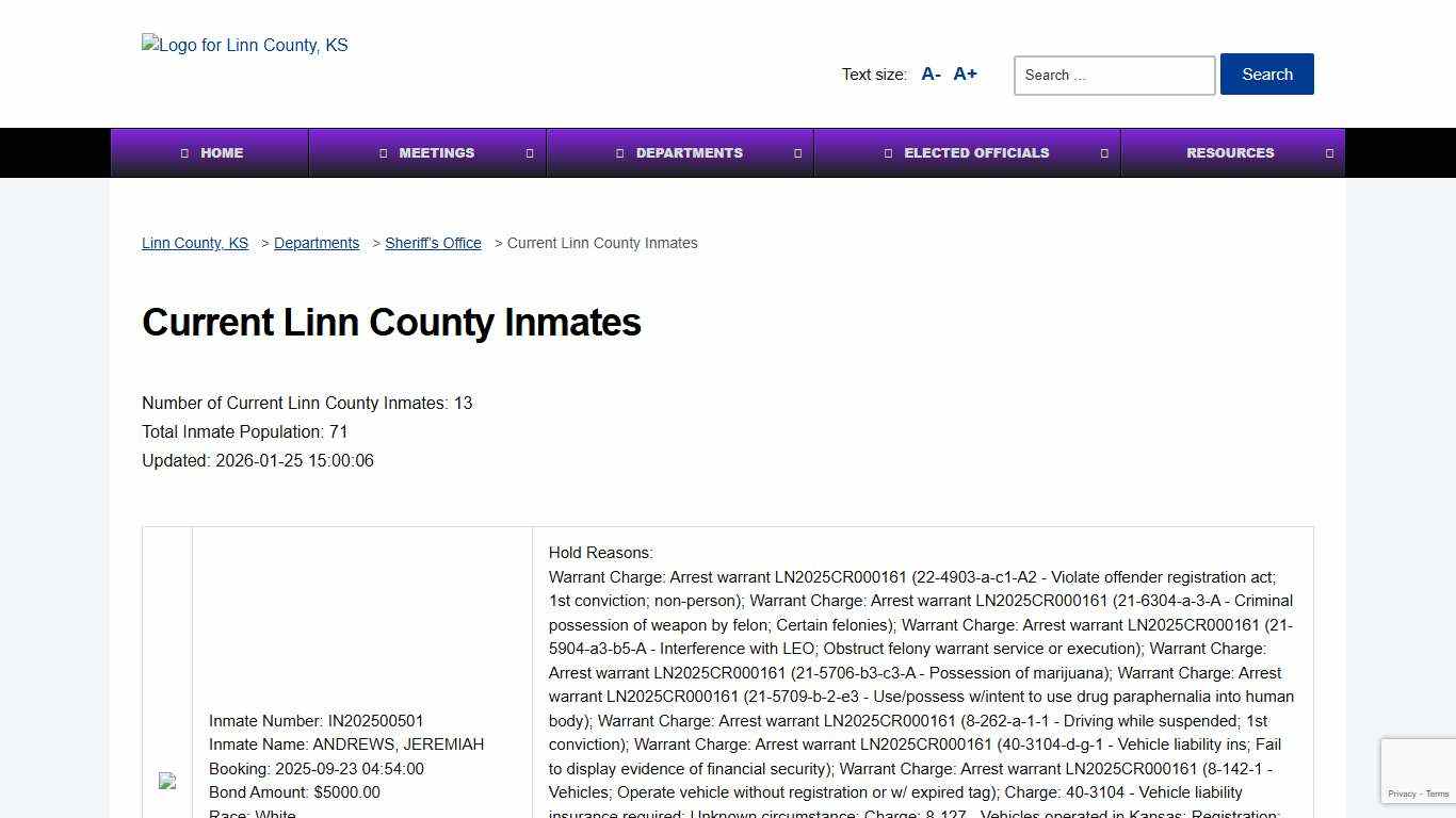 Current Linn County Inmates - Linn County, KS